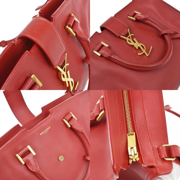SAINT LAURENT YSL Logo Cabas 2 Way Hand Bag Leather Red GHW Italy 29KB315 - Picture 8 of 16